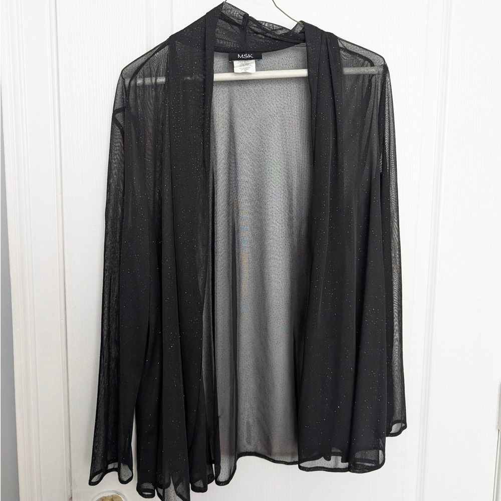 MSK Womens Black Sparkle Glitter Mesh Cardigan and Wide Leg Pants Set XL 336236
